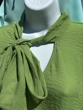 Cato Green Tie Neck Blouse 18/20W Boho Cottagecore Soft Girl 3091